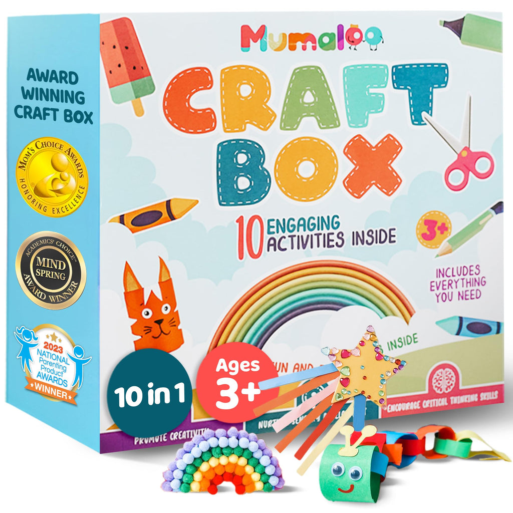 Mumaloo Craft Box for Kids - 10 Creative Arts and Crafts for Kids Ages 4-8, Fun, No Mess Educational Preschool & Homeschool Art Projects, Toddler Crafts Kit Supplies, 3 4 5 6 7 8 Year Old Girls & Boys