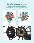 Cyan Oasis Solar Garden Wind Spinners with Light, Metal Yard Wind Spinners with Stake for Outdoor Lawn Decor (20" W x 77" H)
