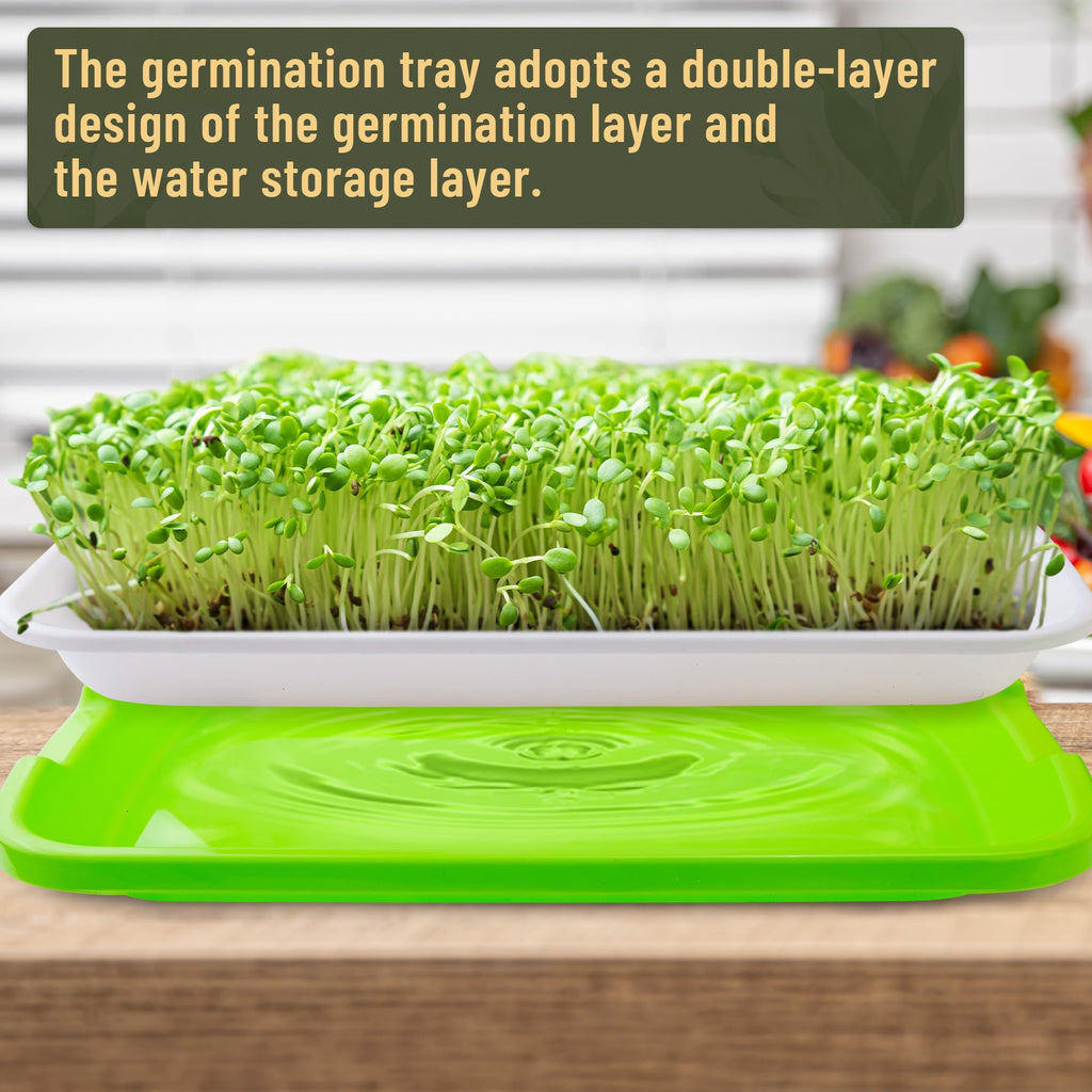 warmfarm Pack 10 of Seed Sprouter Tray with Drain Holes,Seed Germination Trays Kit BPA Free Nursery Tray,Soil-Free Wheatgrass Tray Sprouter Microgreens Growing Kit (Green-10 Pack)