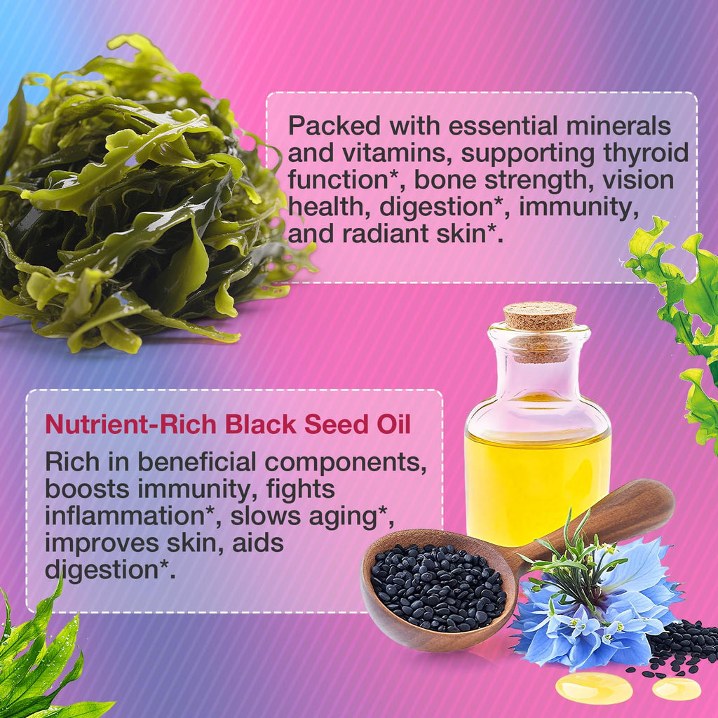 MSLOTAL Irish Sea Moss Gummies with Black Seed Oil, Ashwagandha Bladderwrack and Burdock Root, Organic Sea Moss Gummies for Women and Men with Shilajit, Immune Support, Vegan, 120 Gummies Totalss