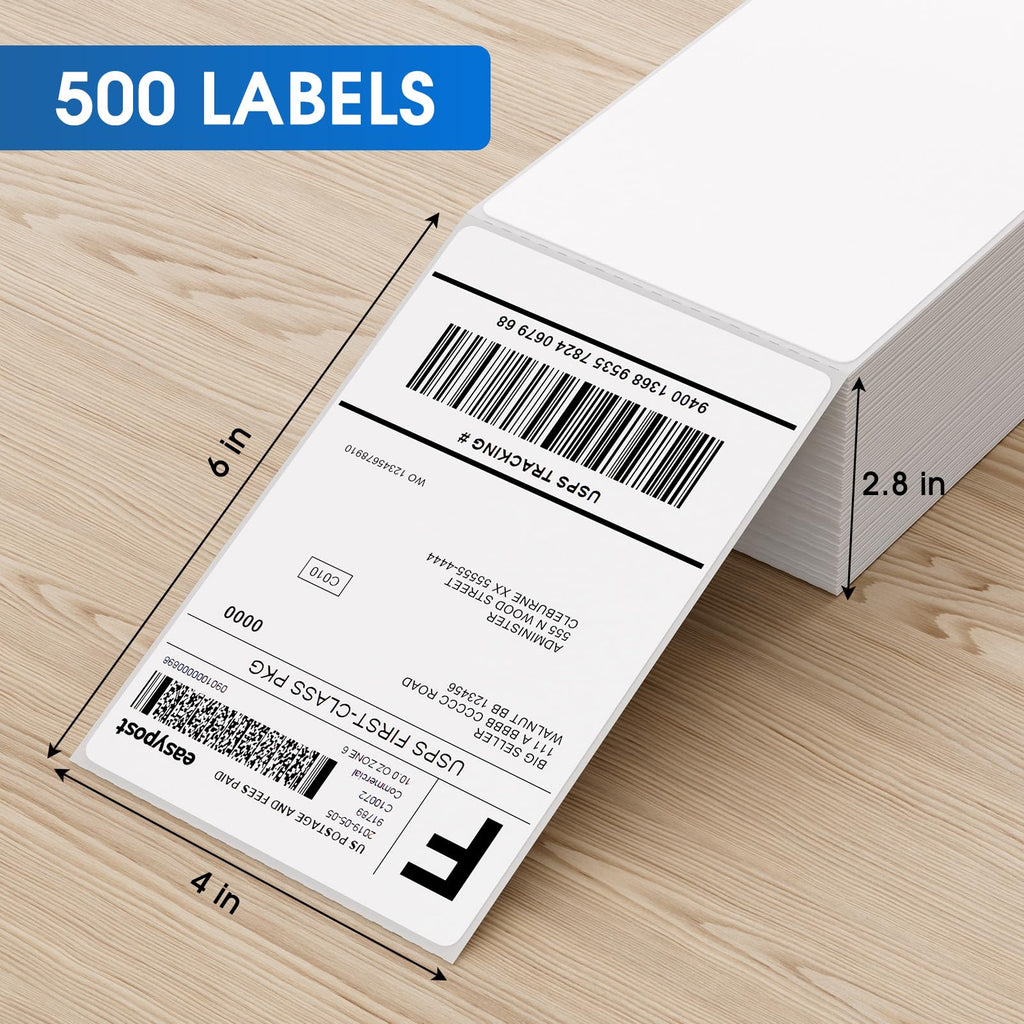 MaxGear 4" x 6" Direct Thermal Shipping Labels, 500 Fanfold, White