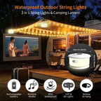 TOHETO 2-Pack Camping String Lights, 3 in 1 Upgraded Retractable RGB Outdoor String Lights with 19 Lighting Modes, Quick 30s Recovery, 32.8 FT Portable Tent Light, Rechargeable Camping Lantern (White)