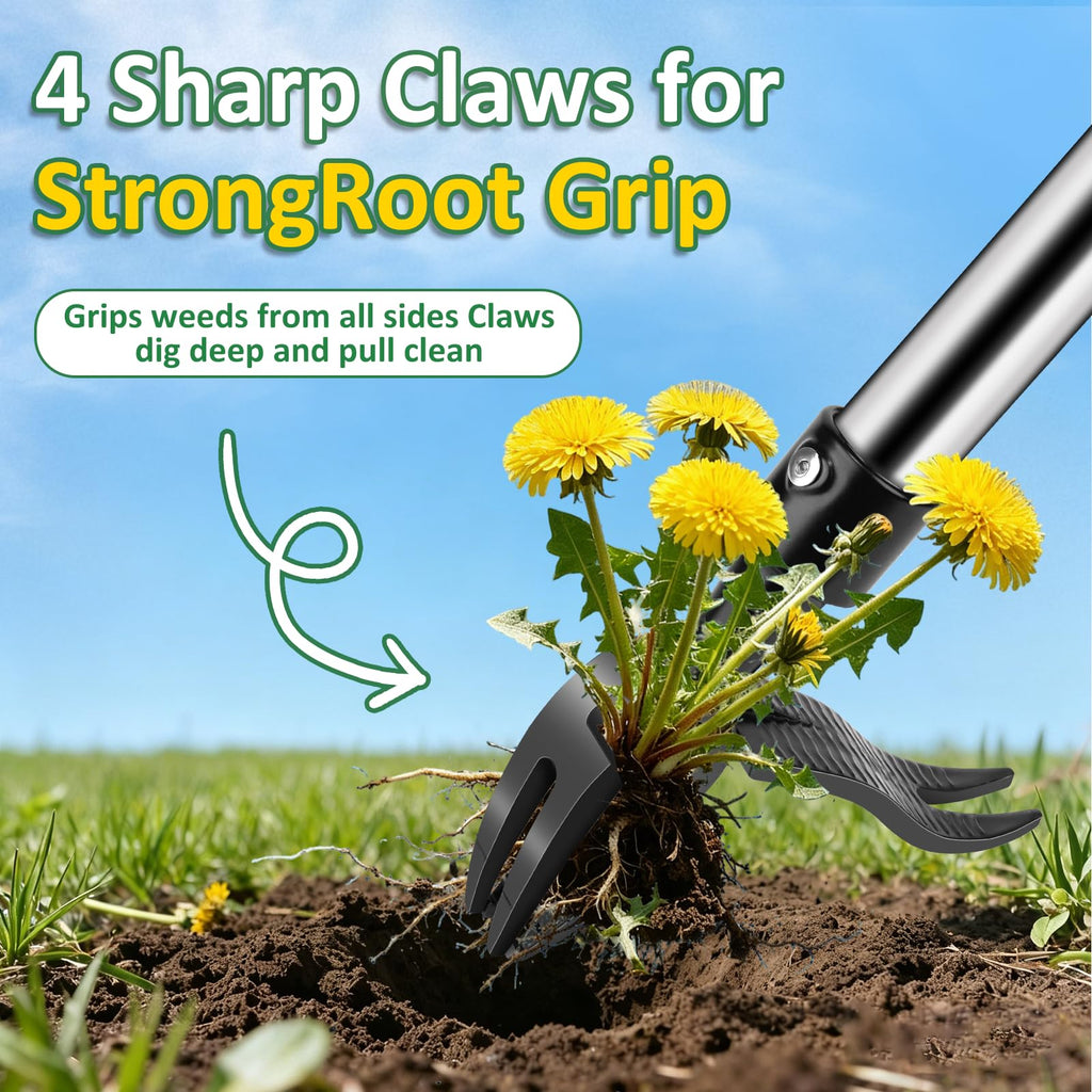 Weed Puller Tool - Adjustable Upright Weeder, 4 Claw Long-Handled Weeding Tool, No Need to Bend or Kneel to Weed Easily, Weeding Tool for Garden, Lawn, Farm and Courtyard