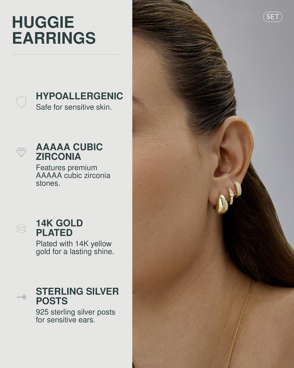 PAVOI Sterling Huggie Earrings for Women, 925 Silver, Yellow Gold