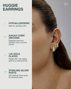 PAVOI Sterling Huggie Earrings for Women, 925 Silver, Yellow Gold