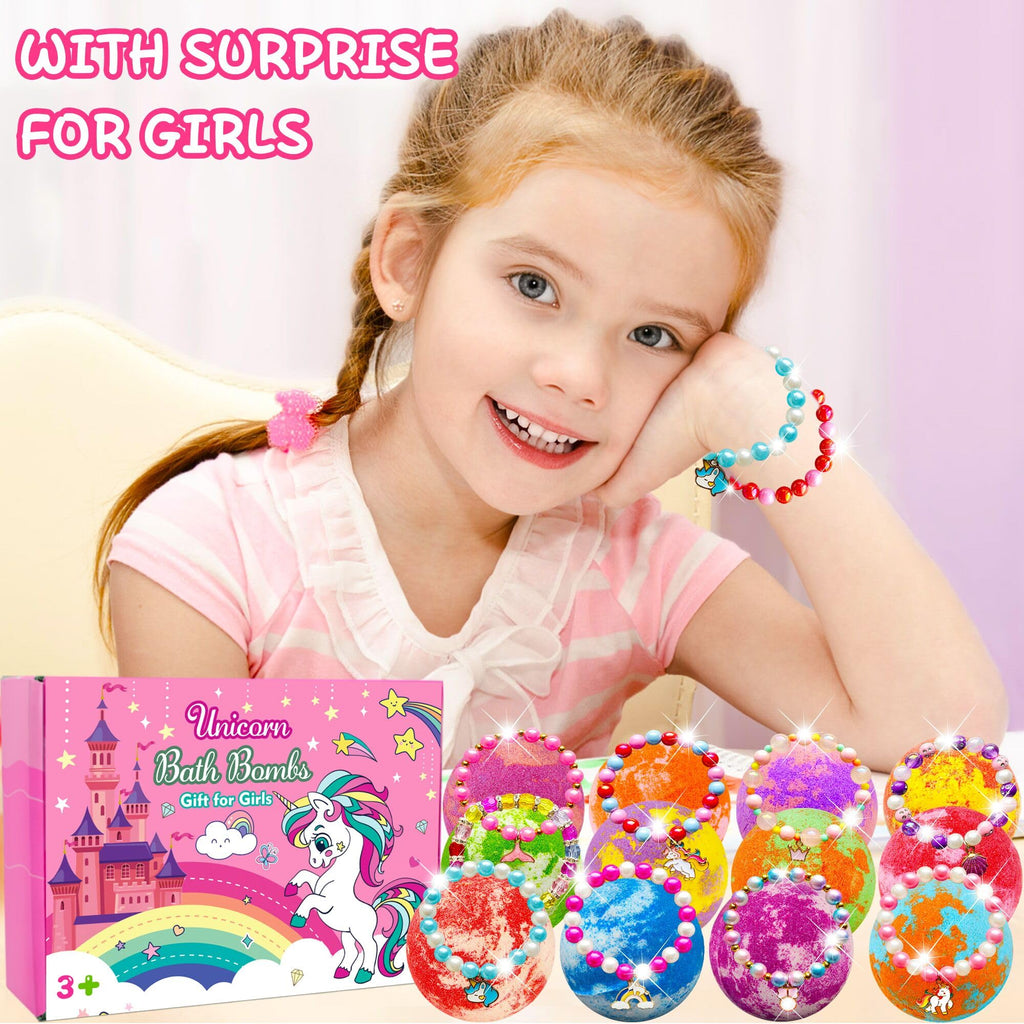 Unicorn Bath Bombs with Surprise Toys Inside for Kids Girls 3 4 5 6 7 8 Years Old Birthday Gift for Girls Bath Bombs with Surprise Jewelry Inside for Kids Toddler Girl Birthday Christmas Easter Gifts
