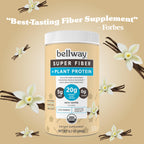 Bellway Super Fiber + Protein Powder, Sugar-Free Organic Psyllium Husk Fiber Supplement Powder with 20g Plant Protein Per Serving, Very Vanilla, 12.7 oz