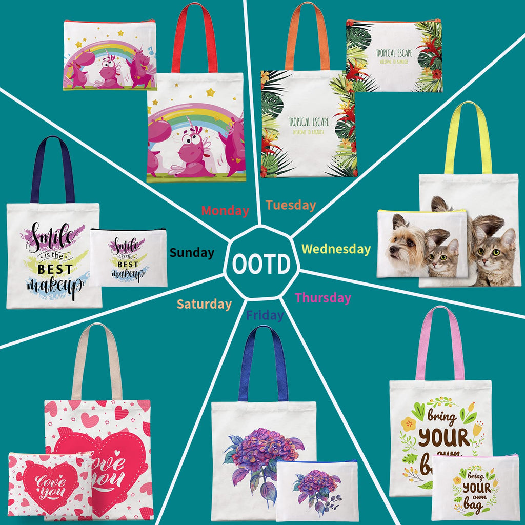 MAFYE 30-Pack Sublimation Blanks Tote Bags, 15 Canvas Tote & 15 Makeup Bags