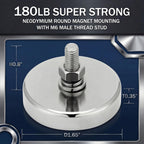 Flutesan 4 Pieces Heavy Duty Neodymium Round Mounting Magnet with Bolt 1.65in-180lb-M6 Silver with Male Thread Stud Strong Rare Earth Magnet Super Powerful for Lighting Camera Brackets License Plate