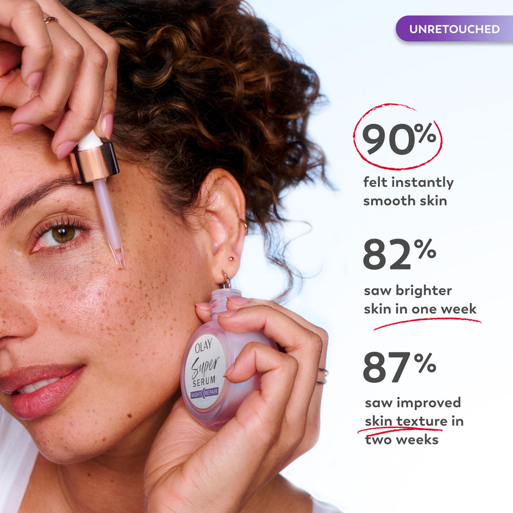 Olay Super Serum Night Repair, Fragrance-Free - Niacinamide, Peptide, Salicylic & Lactic Acid, Glycerin - 5-in-1 Skin Care Benefits - Hydrating, Evens Tone, Reduces Dark Spots, Anti-Aging, 1.0 Oz