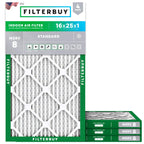 Filterbuy 16x25x1 Air Filter MERV 8 Essential Dust & Allergy Defense (4-Pack), Electrostatic Pleated HVAC AC Furnace Filters Replacement, Made in USA (Actual Size: 15.50 x 24.50 x 0.75)