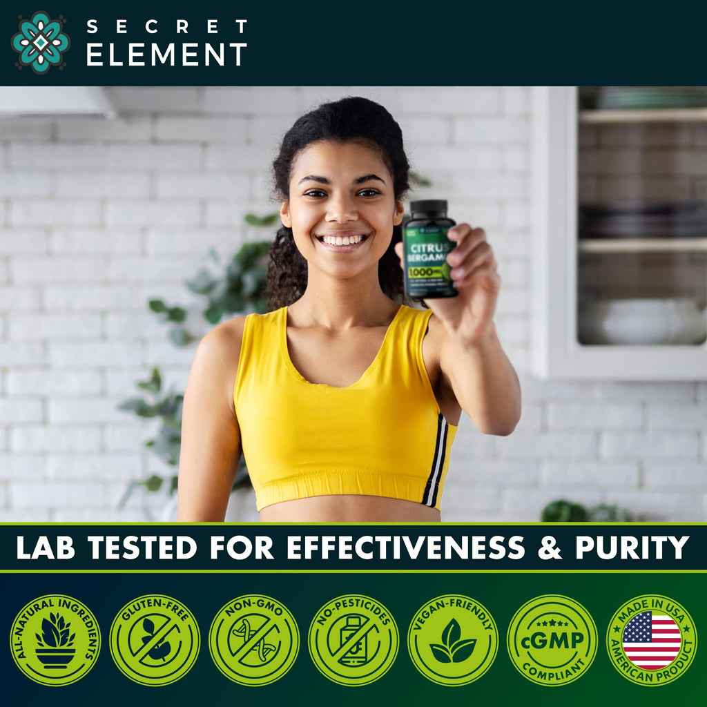 Secret Element Citrus Bergamot Extract 1000mg - Citrus Bergamot Supplement for Heart, Immune System Support, and Healthy Aging - Pure, Vegan Bergamot Capsules