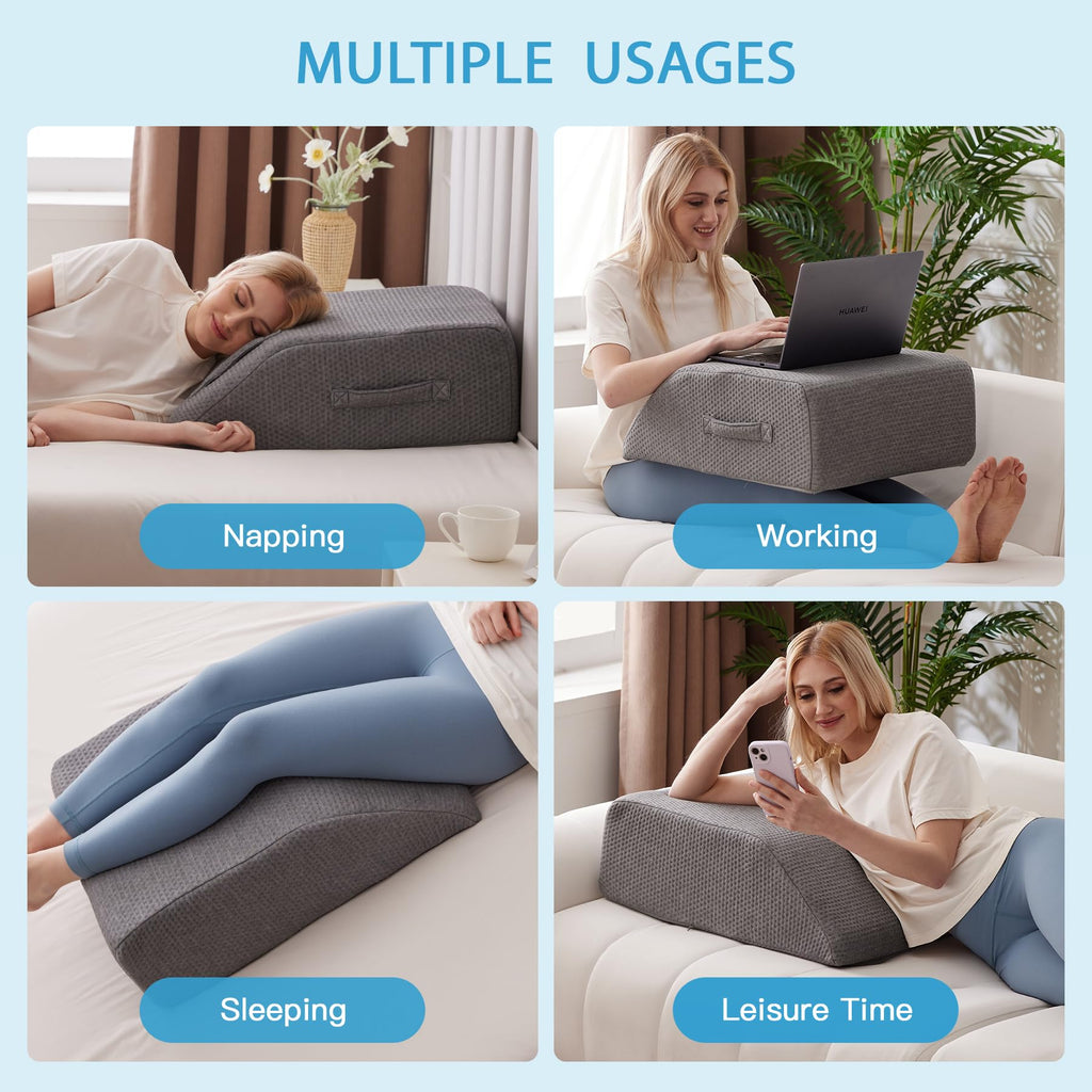 Leg Pillow Elevation Blood Circulation, Leg Wedge for Elevation for Swelling, Leg Elevating Pillow for After Surgery, Memory Foam Foot Knee Pillow for Back Sleeping 23.6×16.8×8 Inch Dark Grey