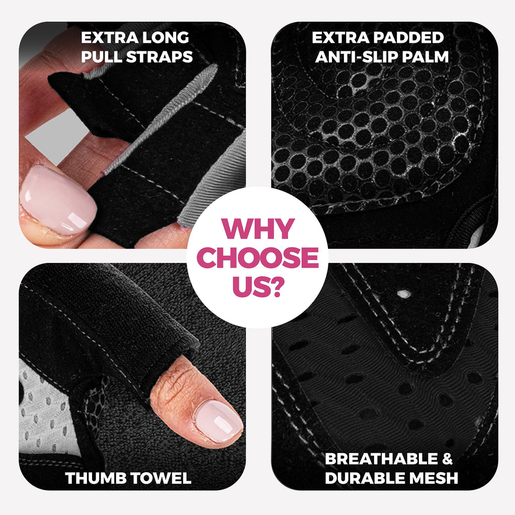 MhIL Workout Gloves for Women ��� Breathable Gym Gloves for Women with Palm Protection and Enhanced Grip ��� Padded Weight Lifting Glove for Womens with Wrist Wraps Support Weightlifting Exercise Cycling