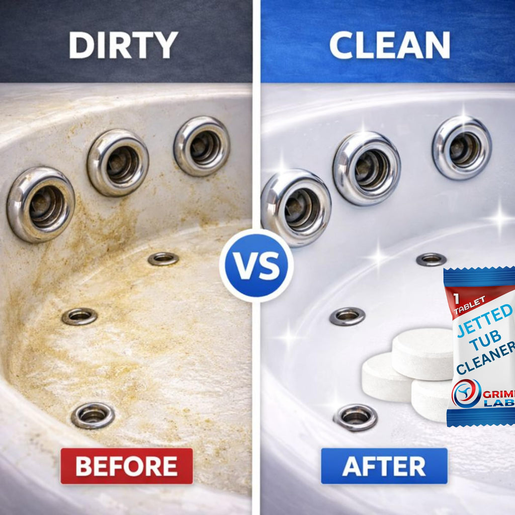 GRIME LABS Jetted Tub Cleaner Tablets – Bathtub Jet & Pipe Cleaner for Whirlpool Baths, Spas & Hot Tubs, Deep Cleans Tub Jets, Septic Safe, 12 Tablets