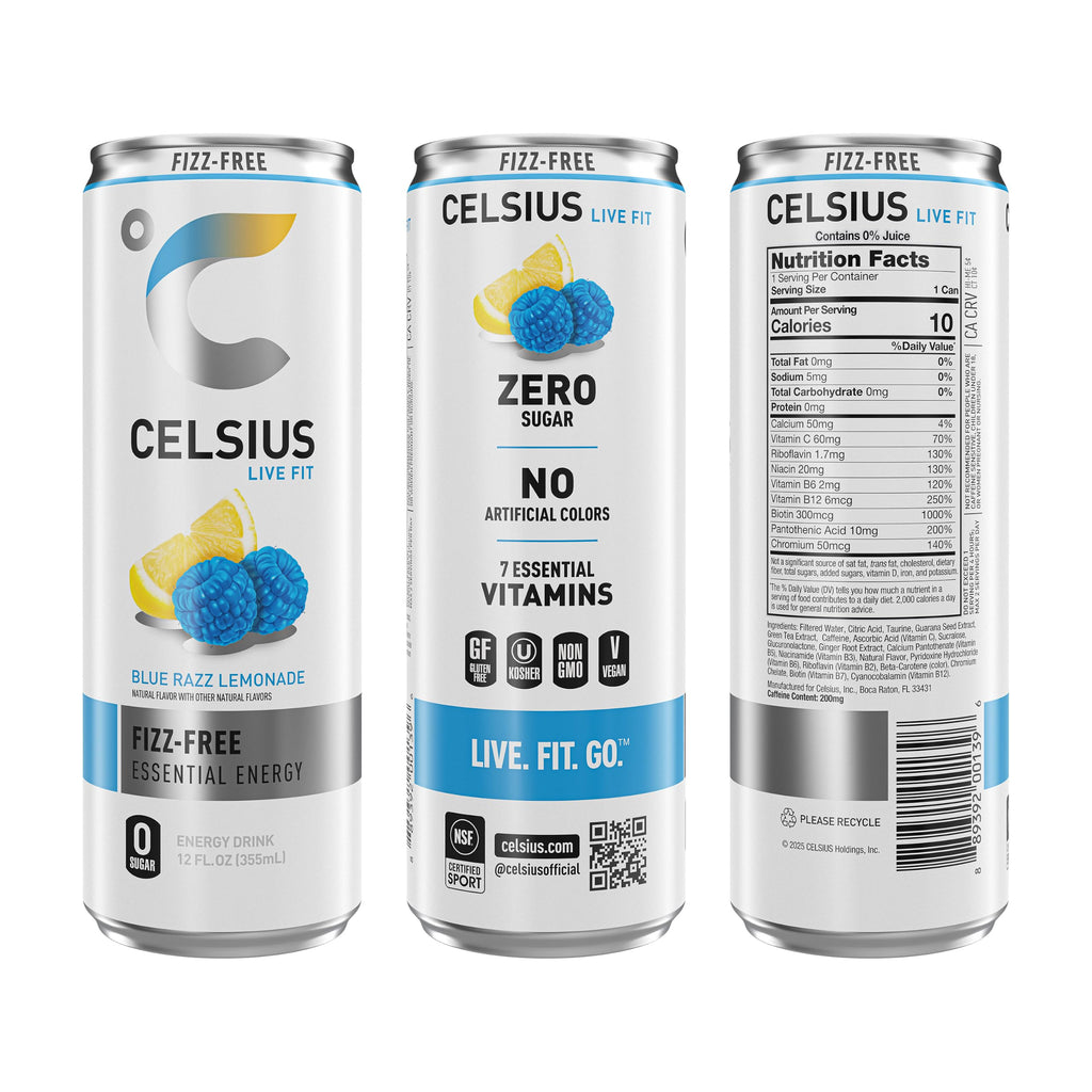 CELSIUS Fizz Free Blue Razz Lemonade, Sugar Free Energy Drink, 12 Fl Oz (Pack of 12)