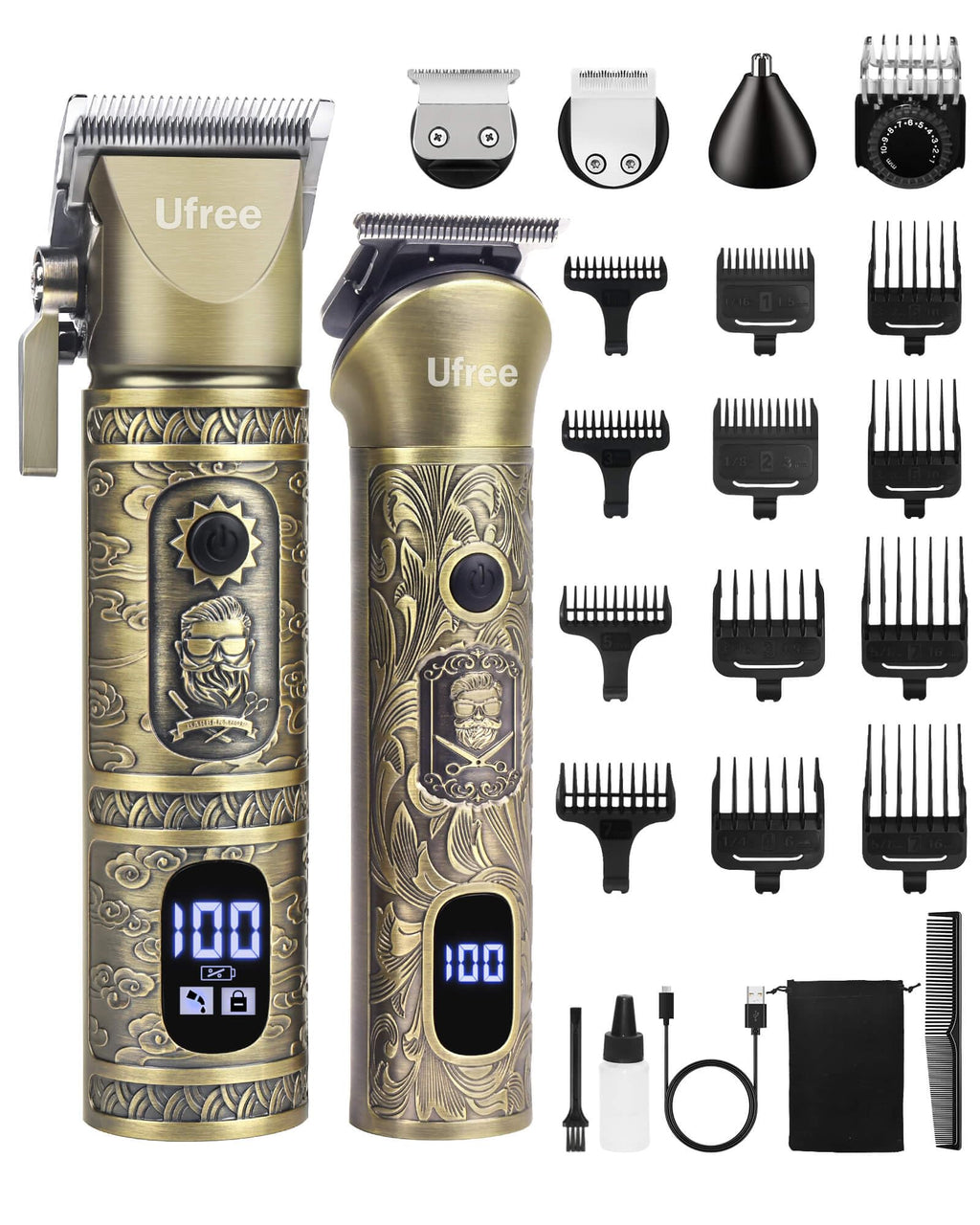 Ufree Beard Trimmer for Men with Hair Clipper, Professional Hair Clippers for Men and Hair Trimmers, Cordless Electric Razor Mens Grooming Kit for Nose, Face, Ear, Body, Gifts for Men Husband Father