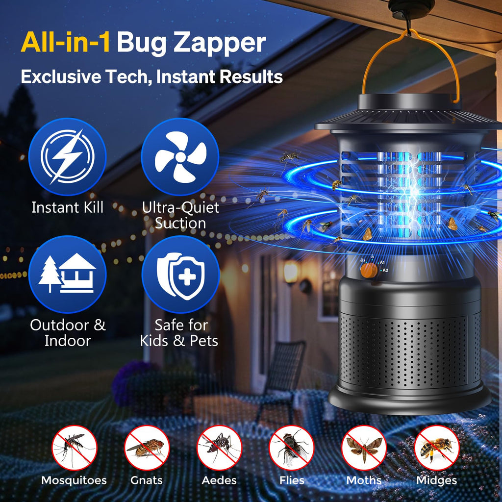 Sayneep Cordless Bug Zapper Outdoor, Rechargeable Mosquito Zapper with 10,000mAh Battery & Dual Zap + Suction Trap | Quiet, Waterproof Electric Fly Zapper for Patio, Bedroom, Kitchen