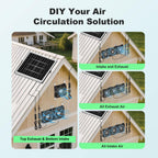 pqins New 5" Solar Chicken Coop Fan 3 Kit, 35W Solar Powered Exhaust and Intake Greenhouse Fan Outdoor Waterproof, 16.5ft Cord, Strong Airflow, for Shed Air Circulation and Ventilation, No Battery