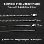 OLARCU 2.5mm/4mm Silver Stainless Steel Wheat Chain Necklace Jewelry for Men (2.5mm-Silver, 26 Inches)
