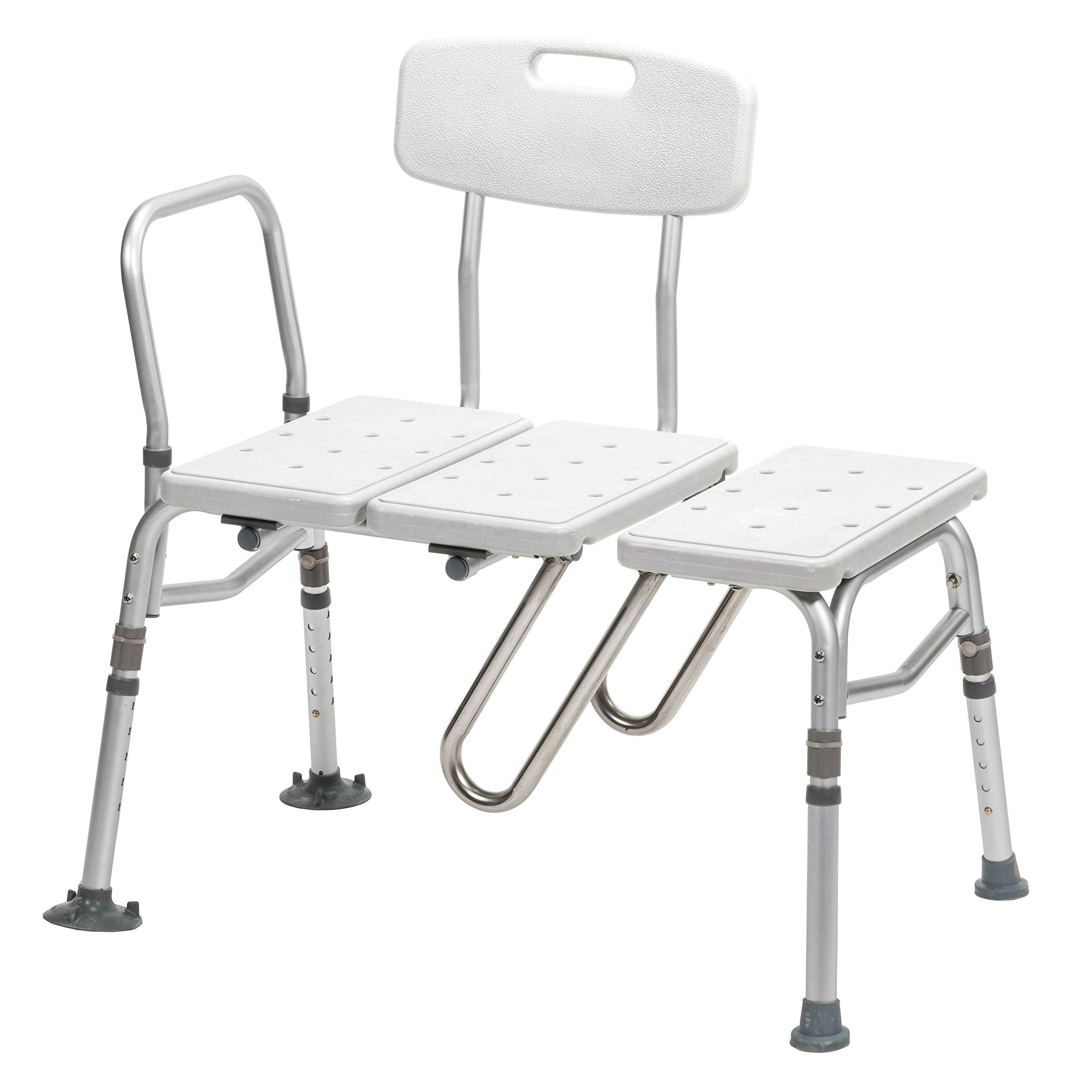 Drive Medical Splash Defense Tub Transfer Bench for Bathtub - U-Shaped Shower Curtain Guard - Adjustable Height - Reversible Design - 400 Lb Capacity - Safe Bathing Aid - White