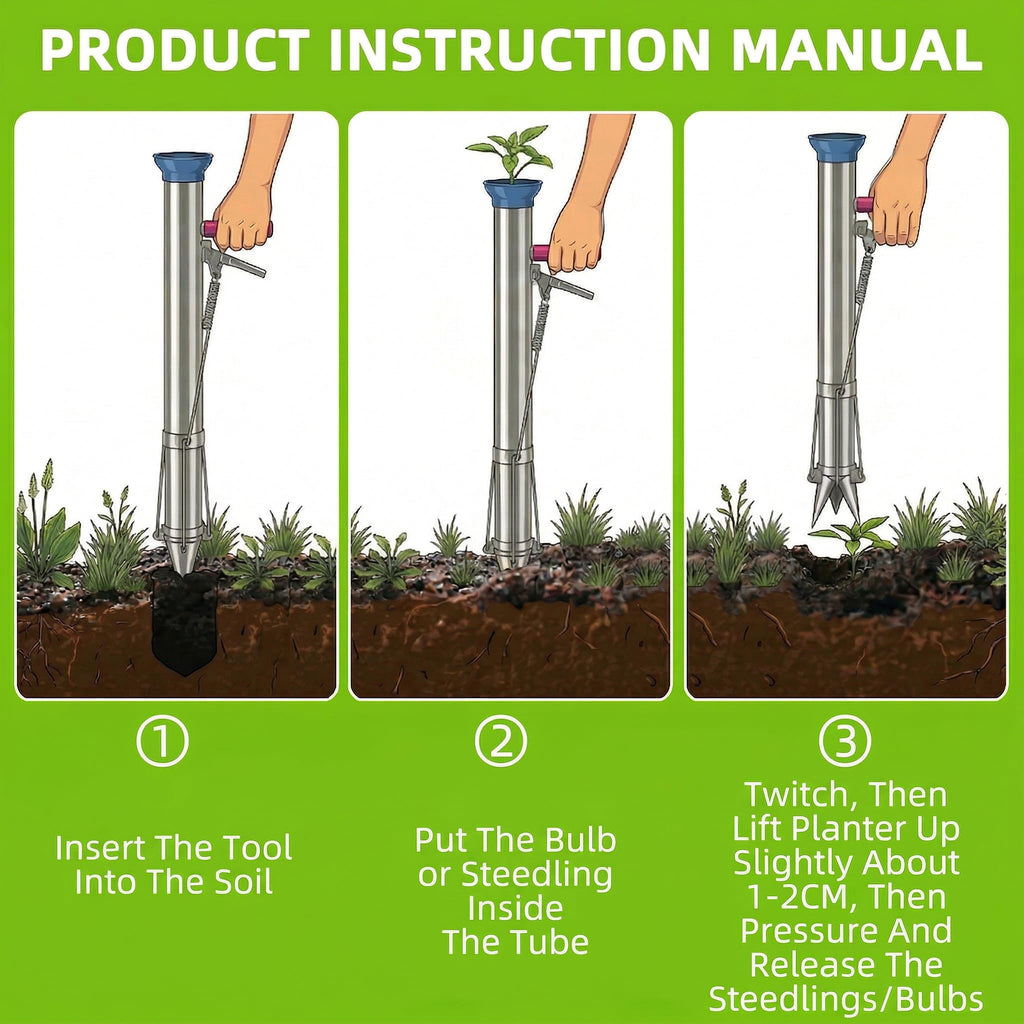 Long Handled Bulb Planter Tools and Vegetable Seedling Tool Manual Plant Transplanter Bulb Planter