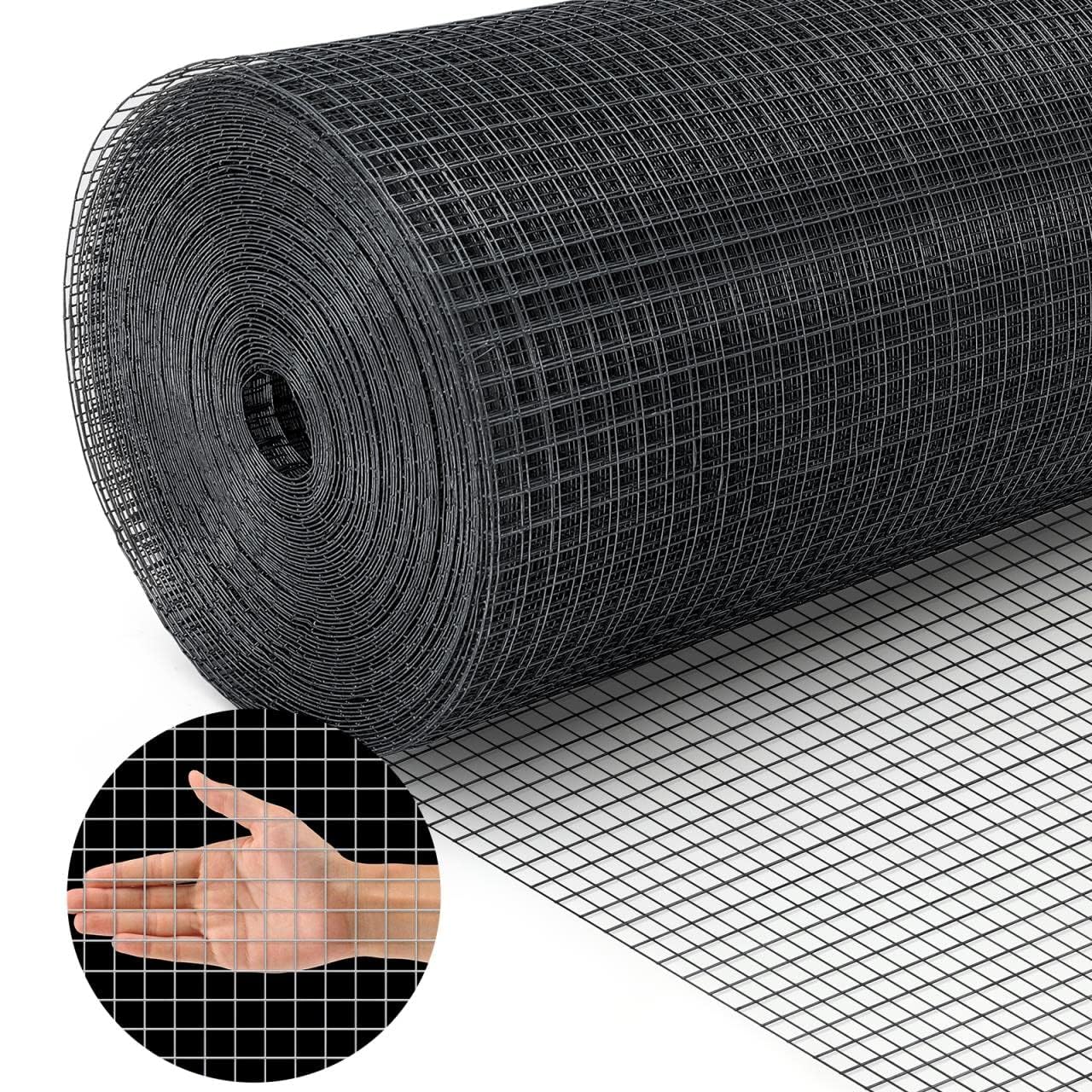 Land guard 48 inch×100 ft Black Vinyl Coated Hardware Cloth, 19 Gauge 1/2 inch Black PVC Hardware Cloth, Welded Wire Fence Supports Poultry Netting Cage Fence…………
