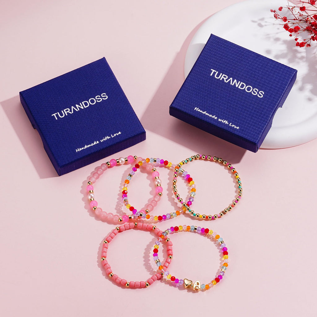 Turandoss 5PCS Initial Letter H Heart Bracelets for Her Birthday Gifts