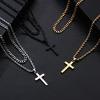 Yooblue Cross Necklace for Men, Mens Necklace Silver Layered Rope Chain Cross Pendant Simple Necklace Jewelry Gifts Dainty Cross Chain Necklace for Men 22 24 Inch Mens Gifts