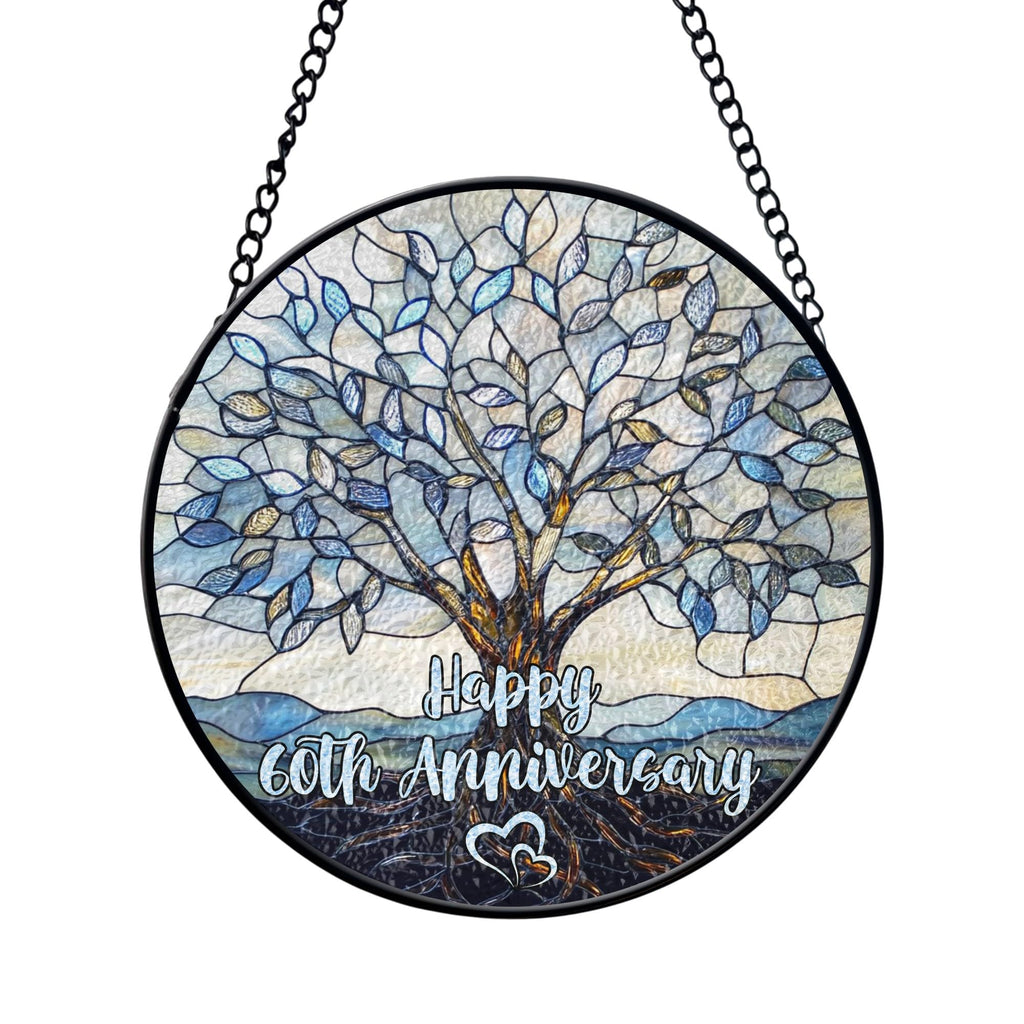 60th Wedding Anniversary Faux Stained Glass Suncatcher, 60 Years of Marriage Keepsake Ornament, Diamond Wedding