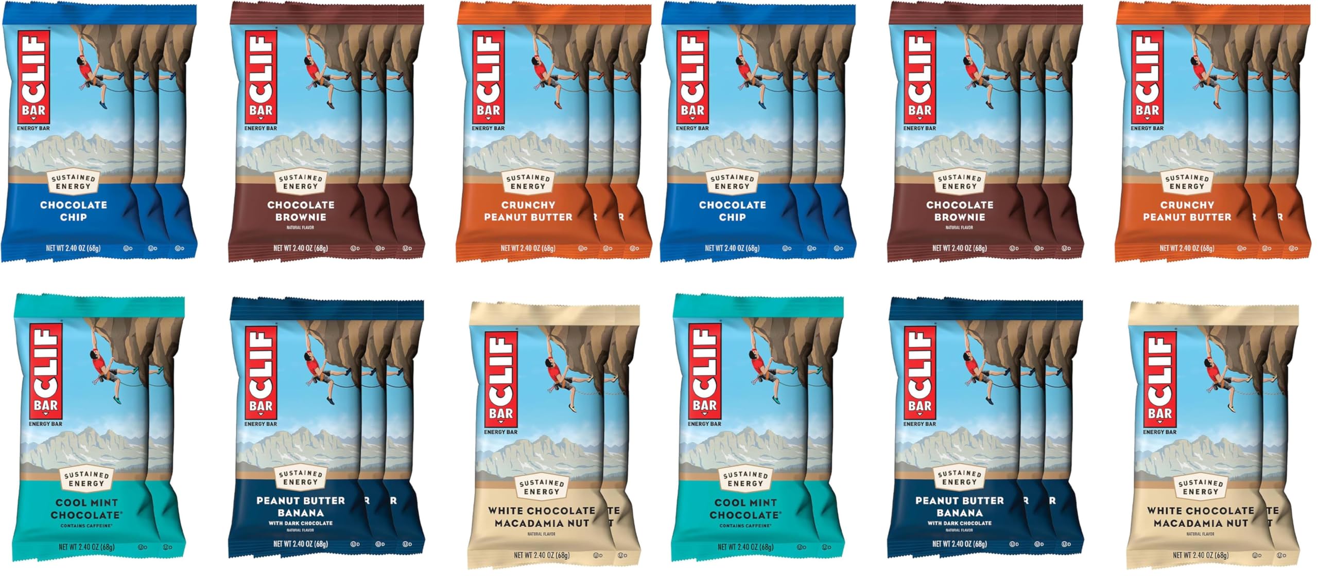CLIF BAR - Energy Protein Bars - Variety Pack - 6 Flavors - Made with Organic Oats - Energy Bars - Non-GMO - 16 Count (Pack of 2)