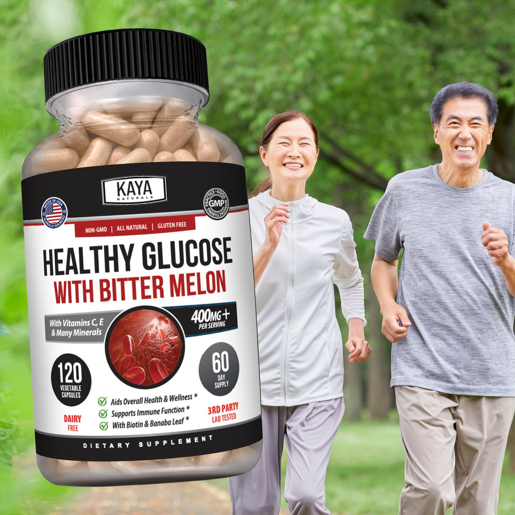 Kaya Naturals Healthy Gluco with Bittermelon Supplement | Support Healthy Levels and Function, 20 Herbs Vitamins and Minerals, Alpha Lipoic Acide, Cinnamon, Vitamin C & E, Non-GMO (120 Count)