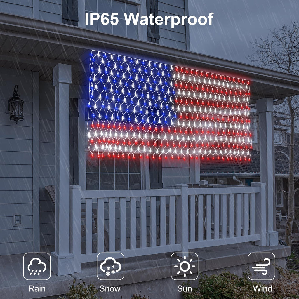 DBFAIRY Solar American Flag Lights Outdoor,420 LEDs American Flag Net Lights 6.5ft x 3.28ft Super Bright,Memorial Day Decorations of The United States for Independence/National/Memorial Day,July 4th