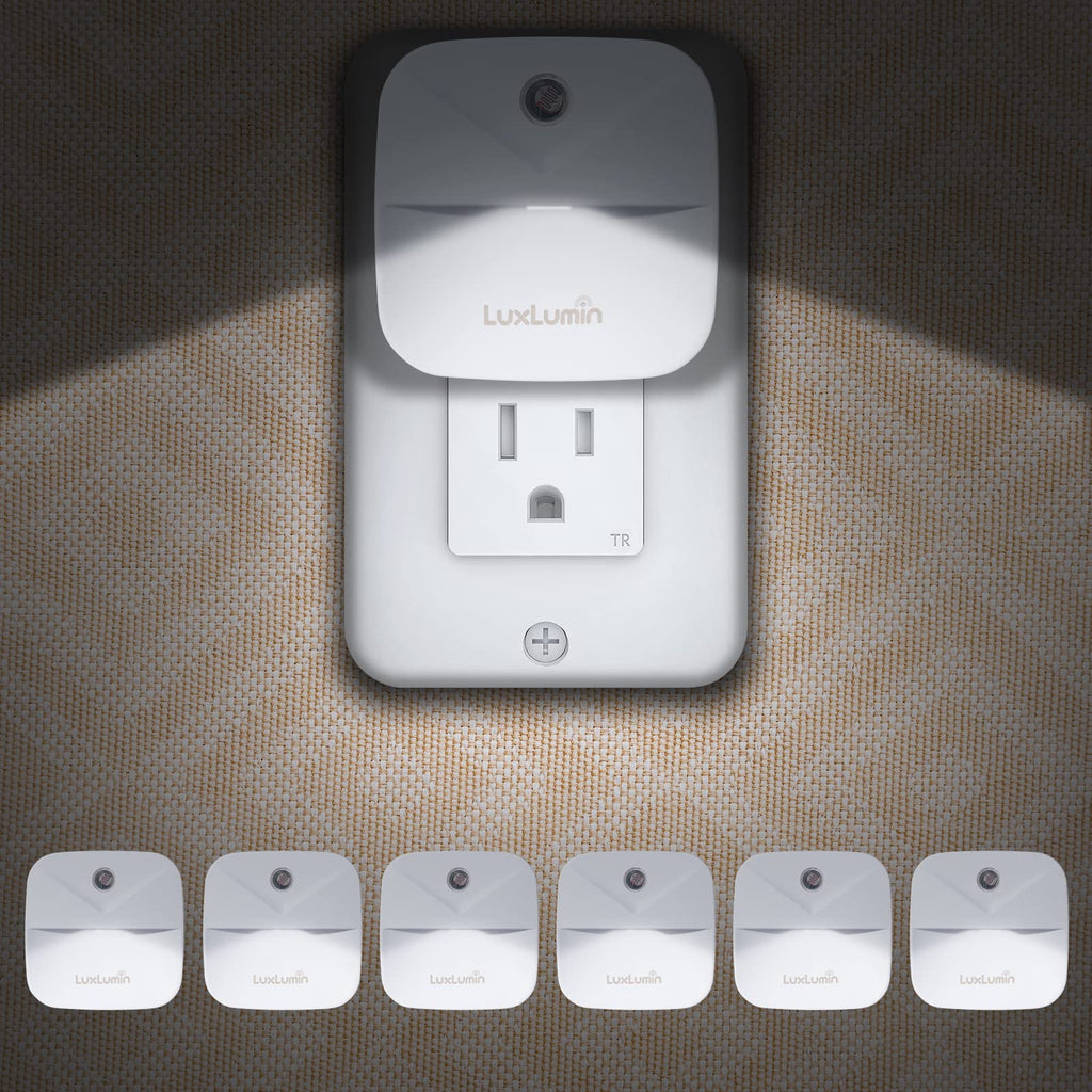 LuxLumin LED Night Lights Plug into Wall with Dusk-to-Dawn Sensor, Automatically Turn on and Off,Night Light for Kids,Bedroom,Bathroom,Stairs, White, 6 Packs