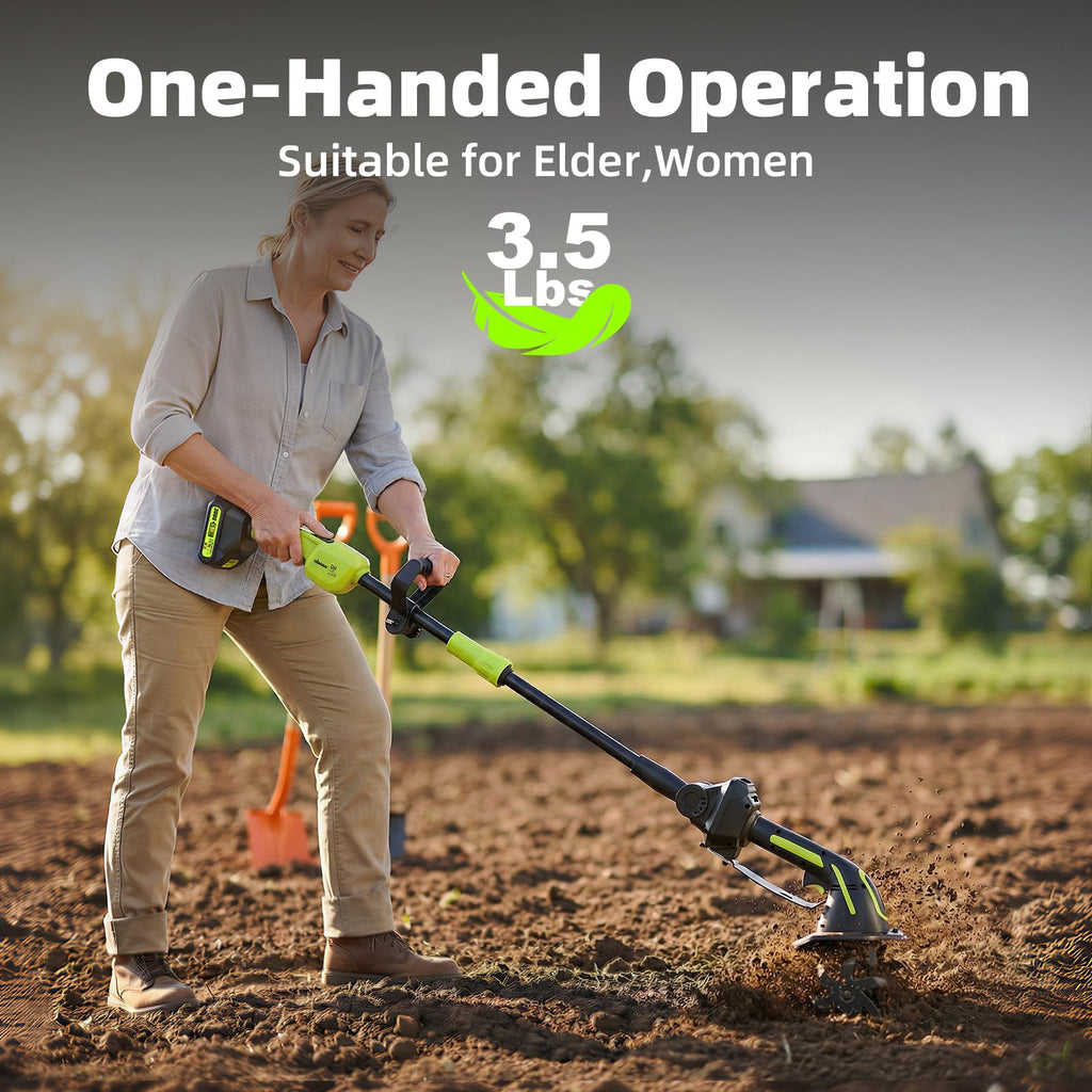 GARDTECH 2-in-1 Cordless Tiller Cultivator, 235RPM Powered Tiller with 3.5ft Extension Pole, 2×2.0Ah Rechargeable Batteries, 4-Inch Tilling Width & Depth, Mini Powerful Tiller for Gardening, Lawn