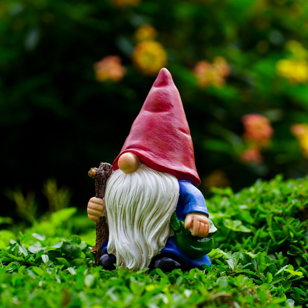 Hand-Painted Traveler Resin Garden Gnome Statue 6.1in - Whimsical Explorer Figurine for Outdoor & Indoor Decor - Weather Resistant Gnome with Staff & Satchel for Patio, Yard, Lawn, Home & Gift