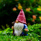 Hand-Painted Traveler Resin Garden Gnome Statue 6.1in - Whimsical Explorer Figurine for Outdoor & Indoor Decor - Weather Resistant Gnome with Staff & Satchel for Patio, Yard, Lawn, Home & Gift