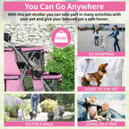 Dog Stroller 4 Wheels Cat Stroller Double Layer Pet Strollers Pet Carriers Jogger Strollers for Medium Dogs Cats Travel Camping Strolling Cart with Cup Holder Removable Liner, Pink