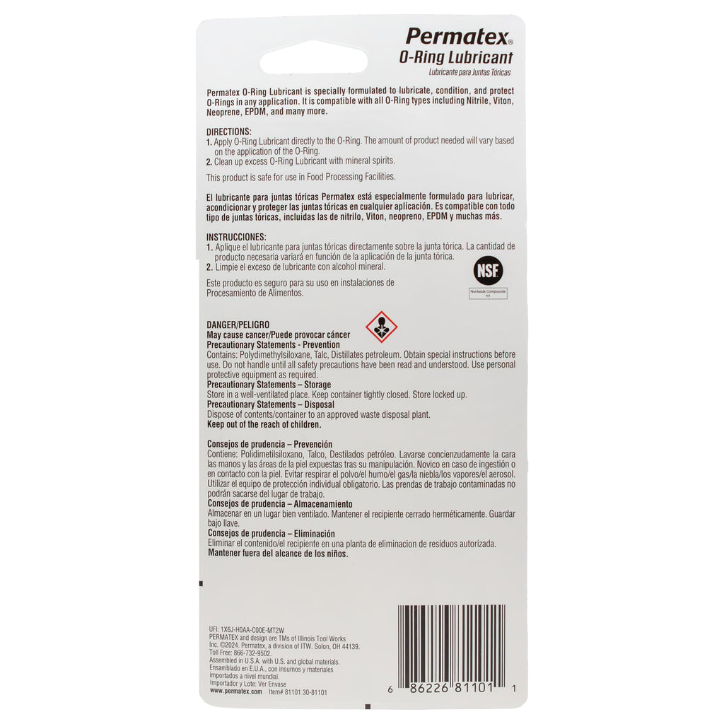Permatex 81101 O-Ring Lubricant Lubricates & Extends Life of O-Rings, Gaskets, Seals, Pressure Plugs & Valves, Pool Pumps & Filters, Water Faucet Valves, Food Grade Certified, 1 OZ