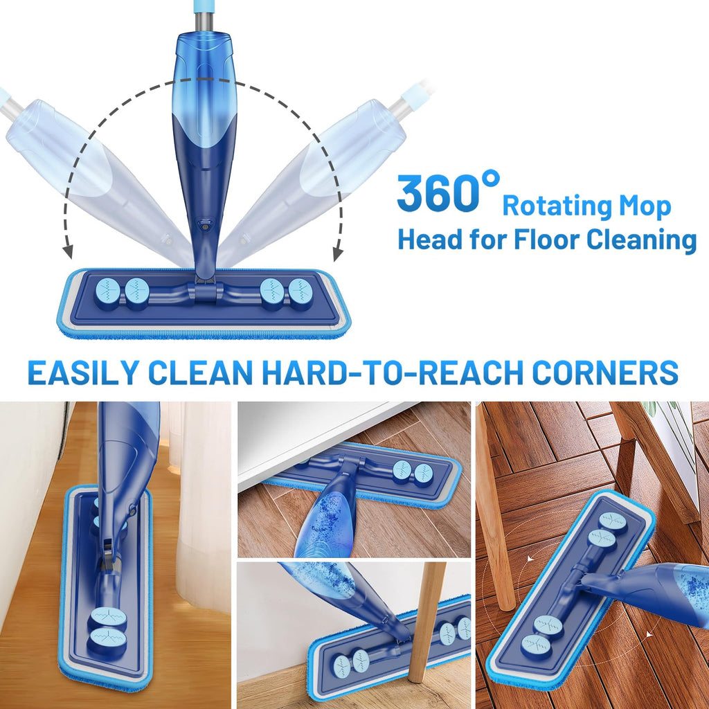 IOPRETTY Microfiber Hardwood Floor Mop - Spray Mop with 4 Washable Pads