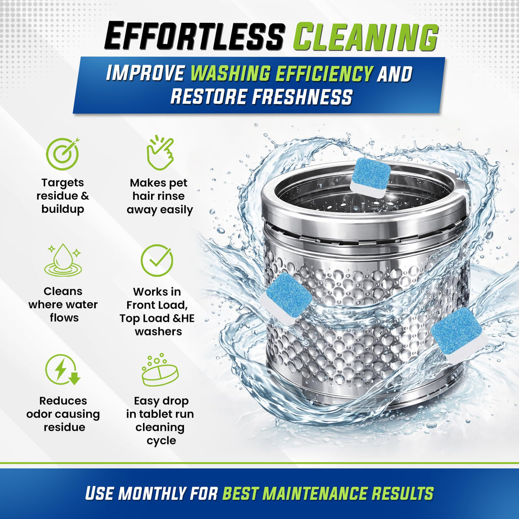 True Fresh Washing Machine Cleaner Tablets 25 Pack for Front Load, Top Load & HE Washers, Helps Remove Odor-Causing Residue, Limescale & Grime, Deep Cleans Drum, Pump, Valve & Hoses, Septic Safe
