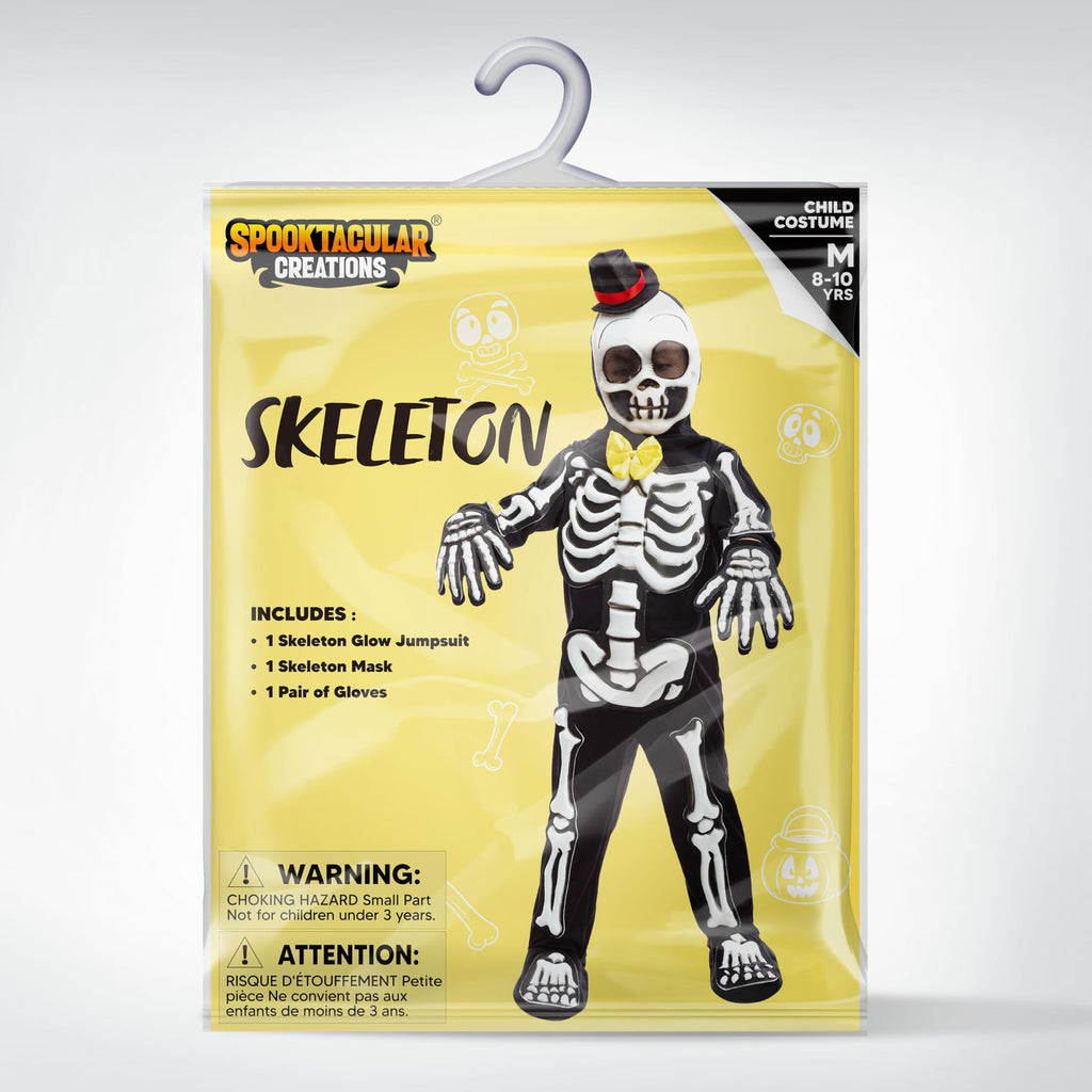 Spooktacular Creations Glows in the Dark Skeleton Costume for Boys, Halloween Skeleton Costume, Bone Jumpsuit for Kids