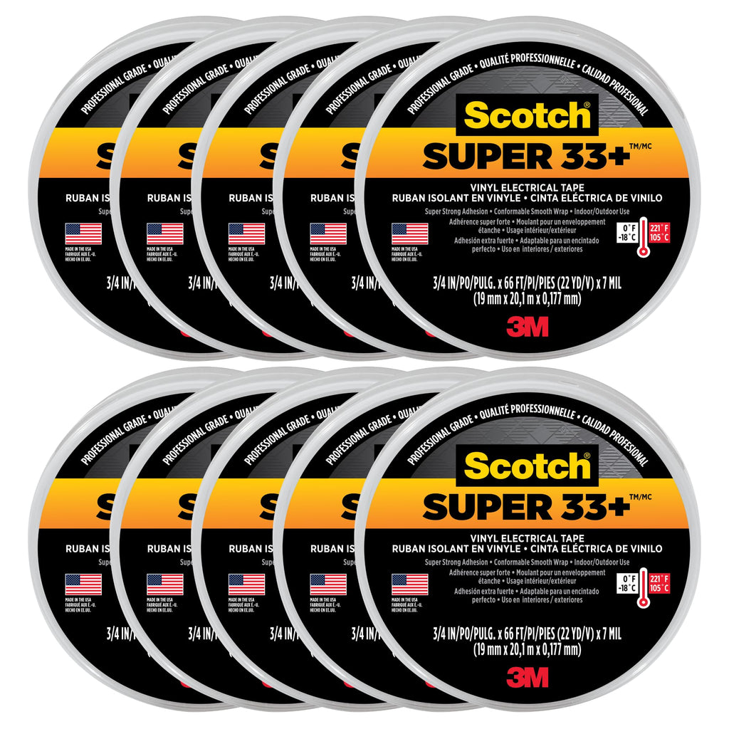 Scotch 3M Super 33+ Vinyl Electrical Tape.75-Inch by 66-Feet, 10-Pack