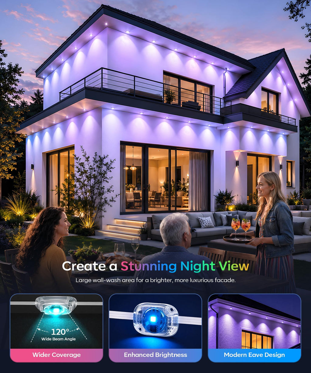 Ecoeve Permanent Outdoor Lights for House, 200ft RGB+IC Christmas LED Light