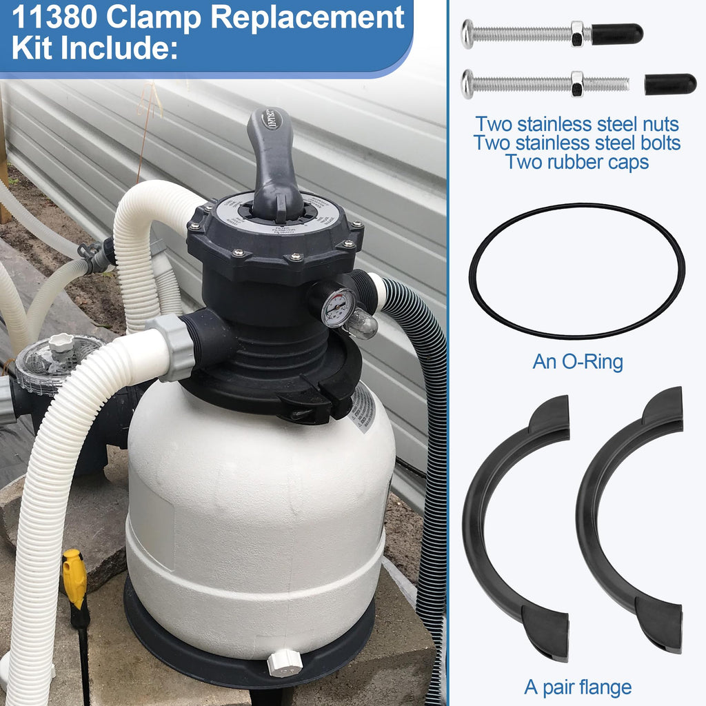 Ophjerg 11380 Pool Filter Clamp Only for Intex 12 & 14 Inch Krystal Sand Filter Pump, Sand Filter Valve Clamp Replacement Intex Sand Filter Clamp - Pool Sand Filter Replacement Parts Included O-Ring