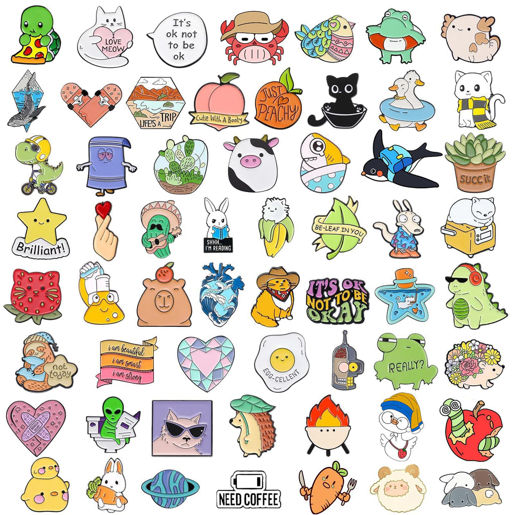 50-Pack Mixed Enamel Brooch Bulk Set,Lapel Badges, Cartoon Plant Enamel Pin Sets, Funny Button Pins Jewelry for Backpack Cloths Hats Jacket Decoration (50 PCS)