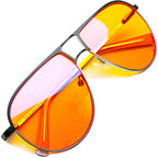 Orange Aviator Blue Light Blocking Glasses for Better Sleep - 97% Premium Metal Classic Aviators Computer Migraine Glasses for Women & Men - Amber Gaming Glasses - Blue Light Blocker Anti Eye Strain
