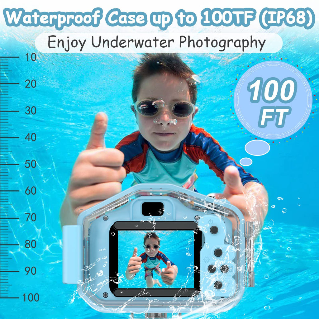 Agoigo Kids Waterproof Underwater Camera Toy for Boys Girls Ages 3-12, Blue
