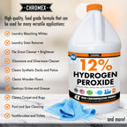 Chromex Hydrogen Peroxide 12 Percent Food Grade, 4X Power Concentrated Solution, Dilutes to 4 Gallons, Versatile Uses Include Topical Care, Home, Kitchen, Bath Cleaner, NSF Certified, 1 Gallon