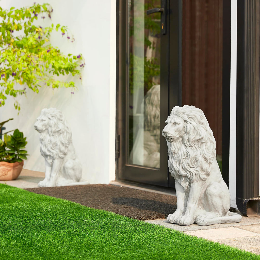 Glitzhome Guardian Sitting Lion Garden Statue MGO Outdoor Decoration, 20.75" H, White